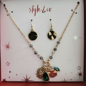 Style & Co. Gold and Green Necklace with Charms